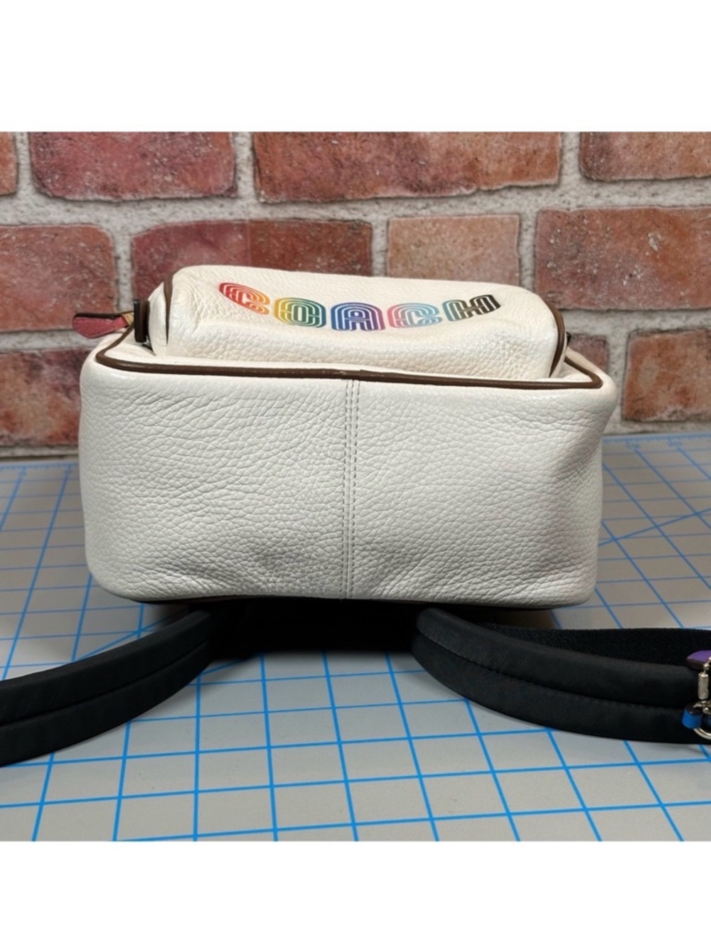 Coach Mini Court Backpack, Pebbled Leather, Iconic Rainbow Coach Pride Logo - Picture 7 of 12